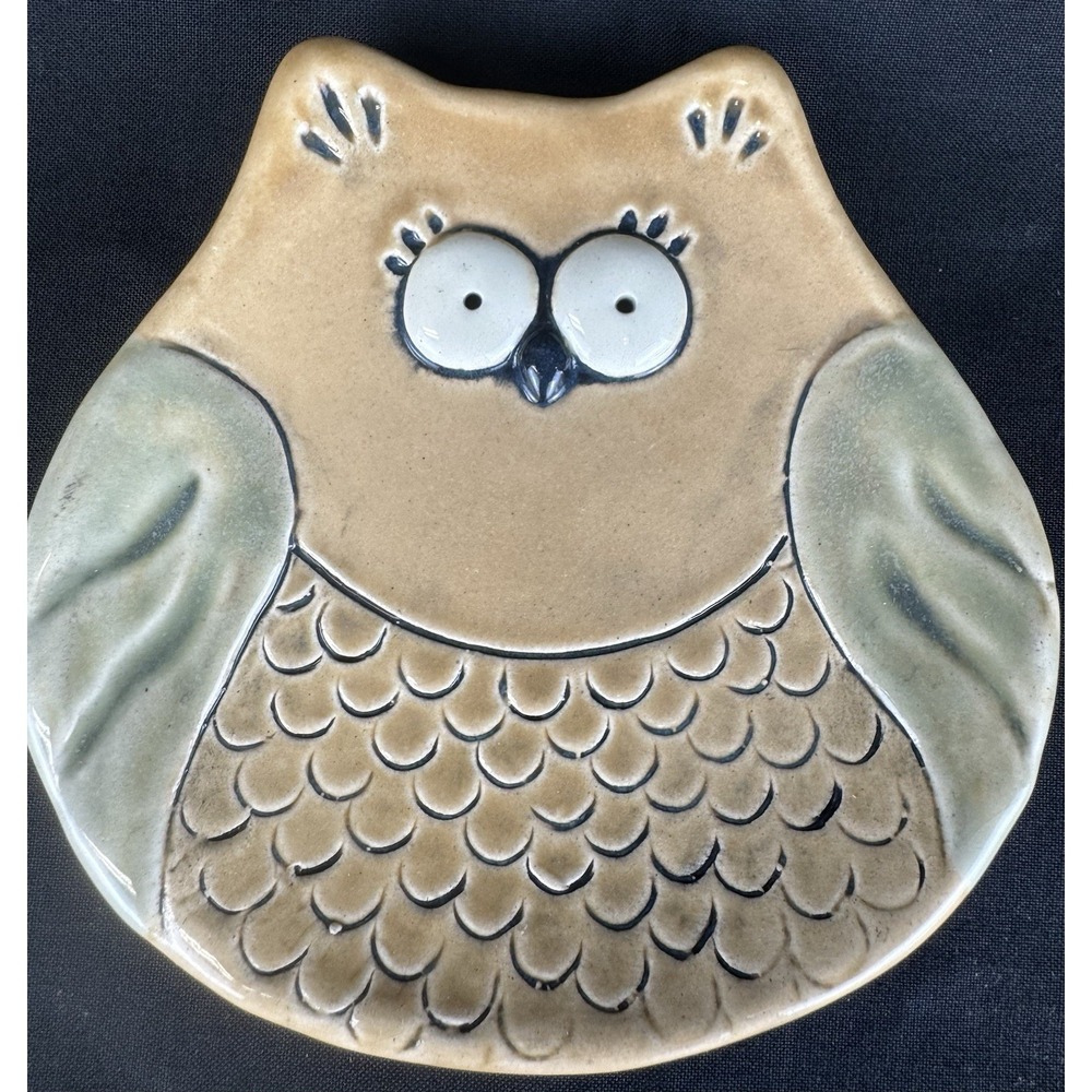 August Ceramics Owl Spoon Rest Warm Neutral Colors Made In USA